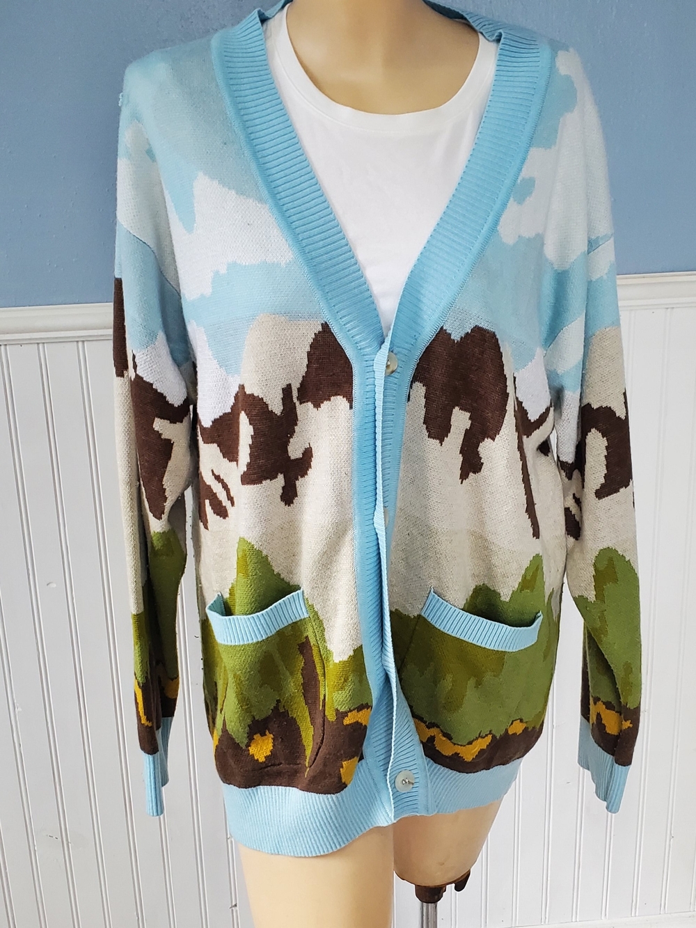 PacSun Sky Blue Scenic Landscape Print Men's Grandapa Cardigan